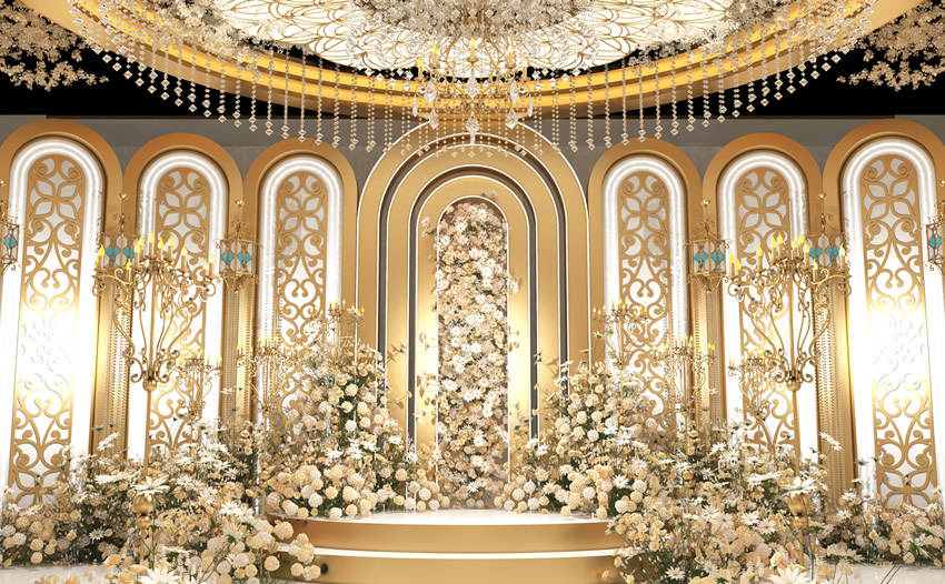 霍尔果斯香槟色调婚礼堂效果展示